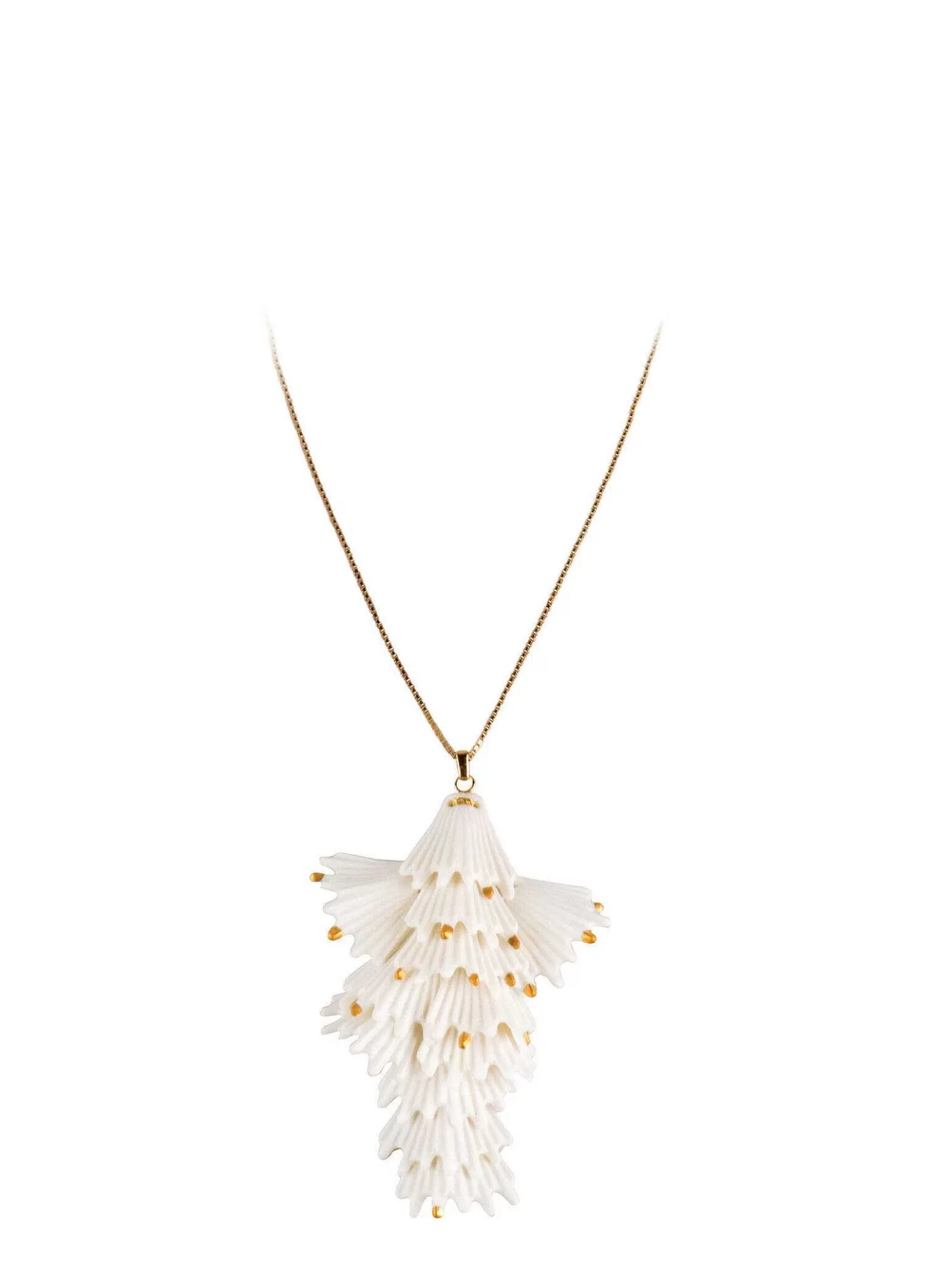 Lladró Actinia Long Pendant . White And Golden Luster^ Jewelry