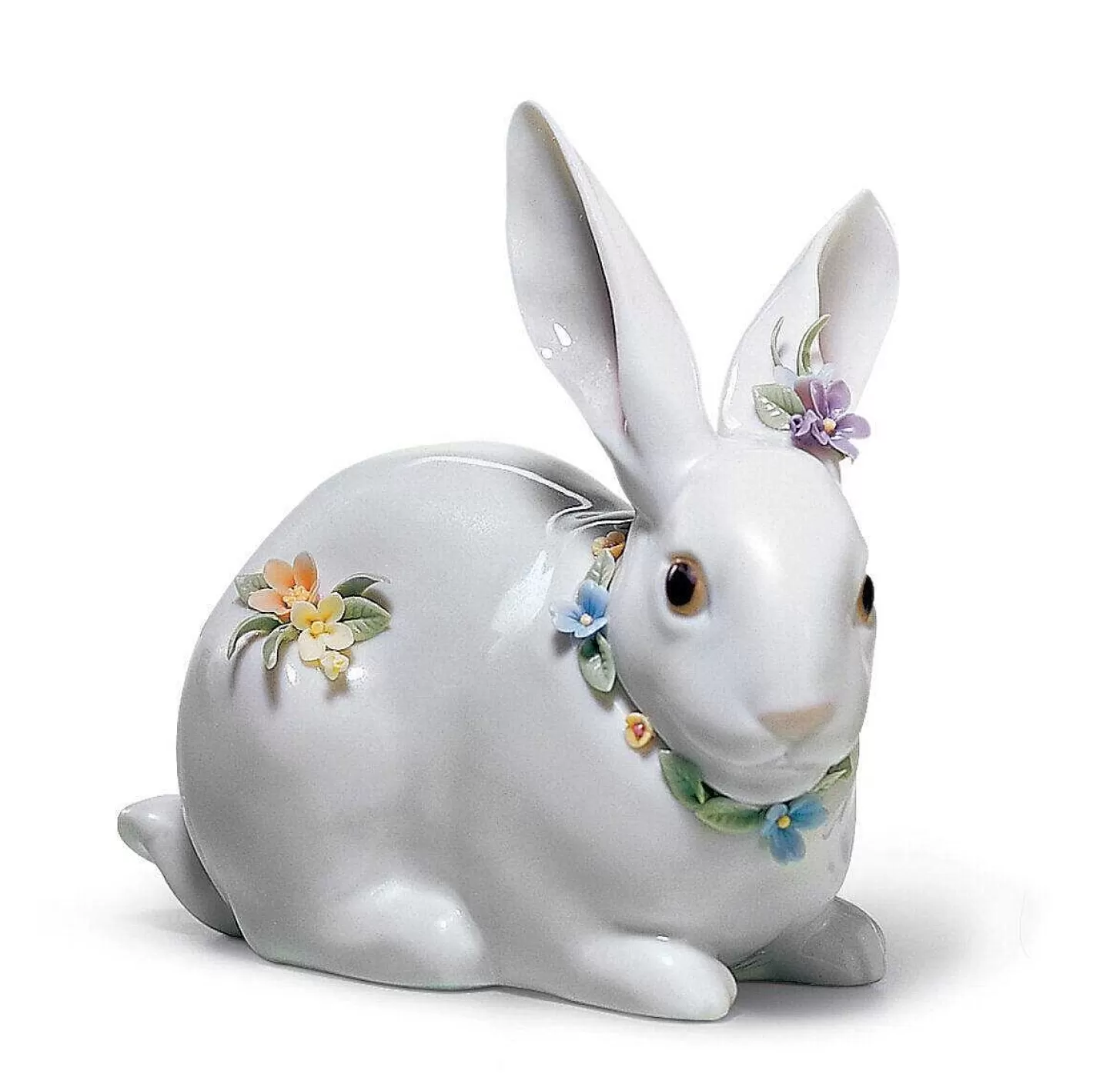 Lladró Attentive Bunny With Flowers Figurine^ Animals