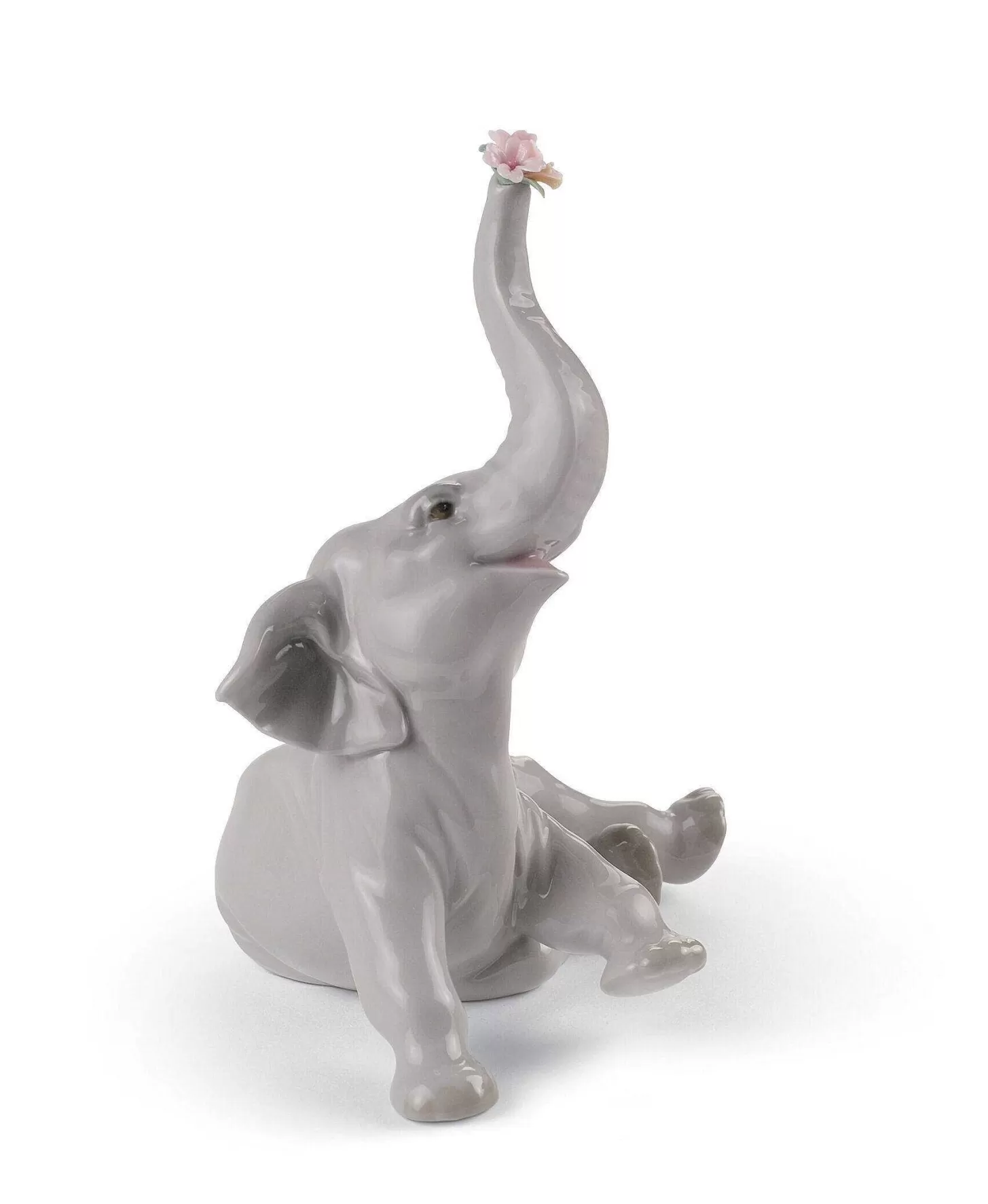 Lladró Baby Elephant With Pink Flower Figurine^ Animals