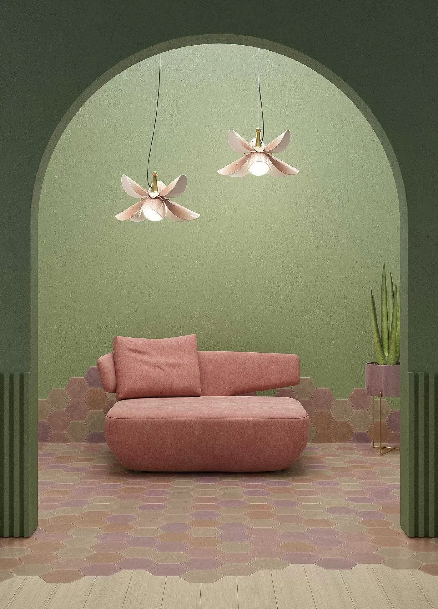 Lladró Blossom Hanging Lamp. Pink And Golden Luster. (Us)^ Lighting