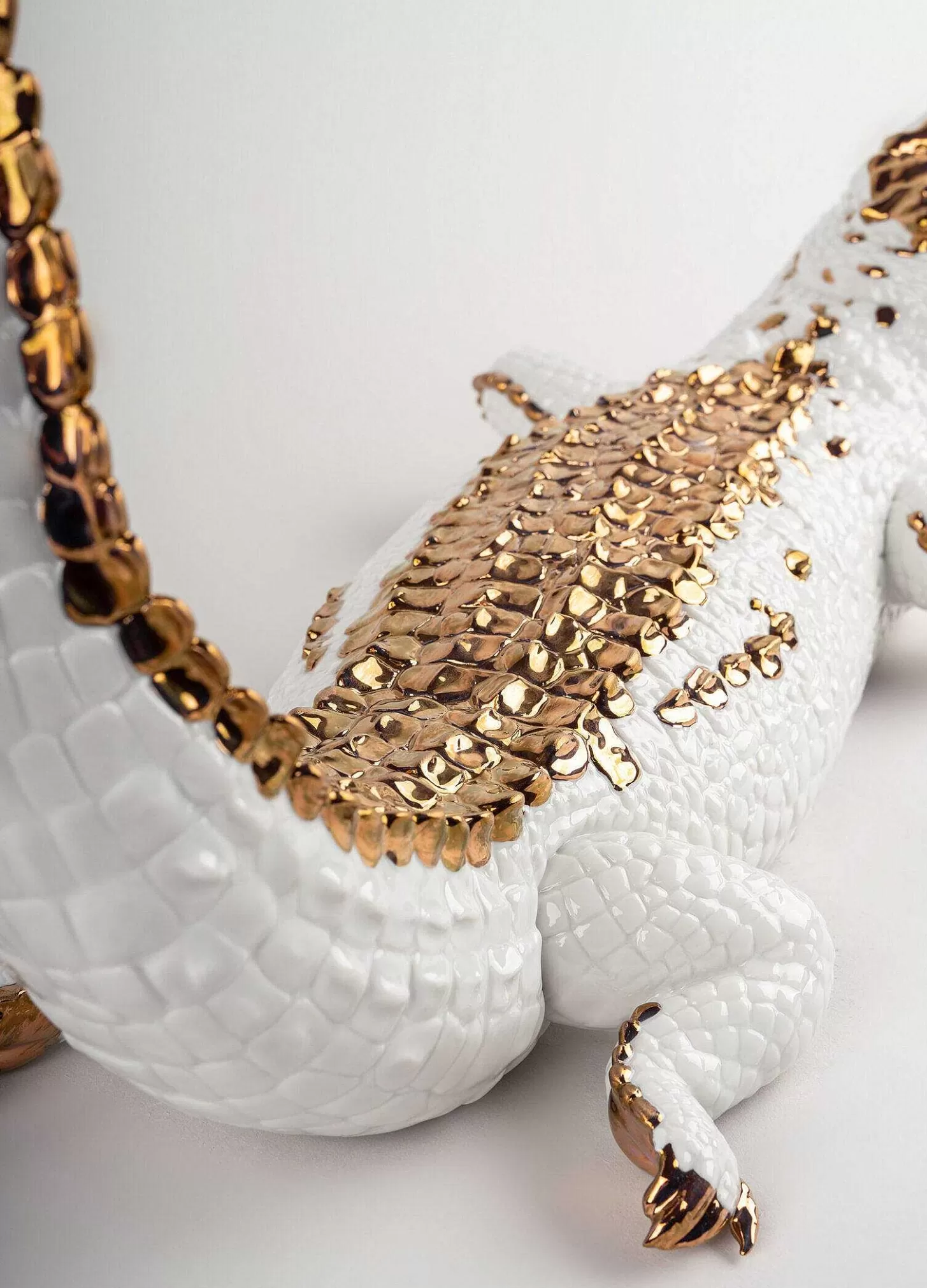 Lladró Crocodile Figurine. White And Copper^ Heritage