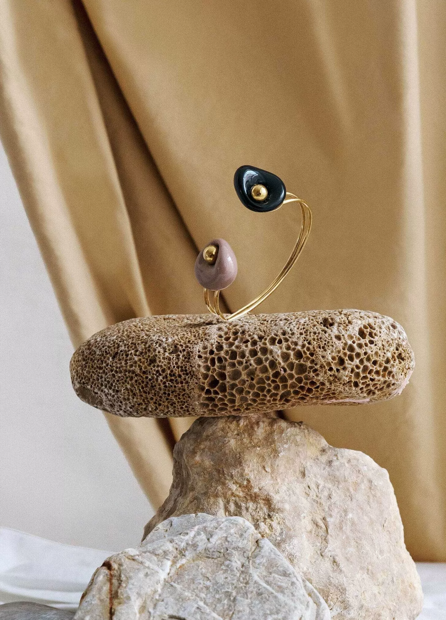 Lladró Golden Pebbles Cuff. Black, Beige And Golden Luster^ Jewelry