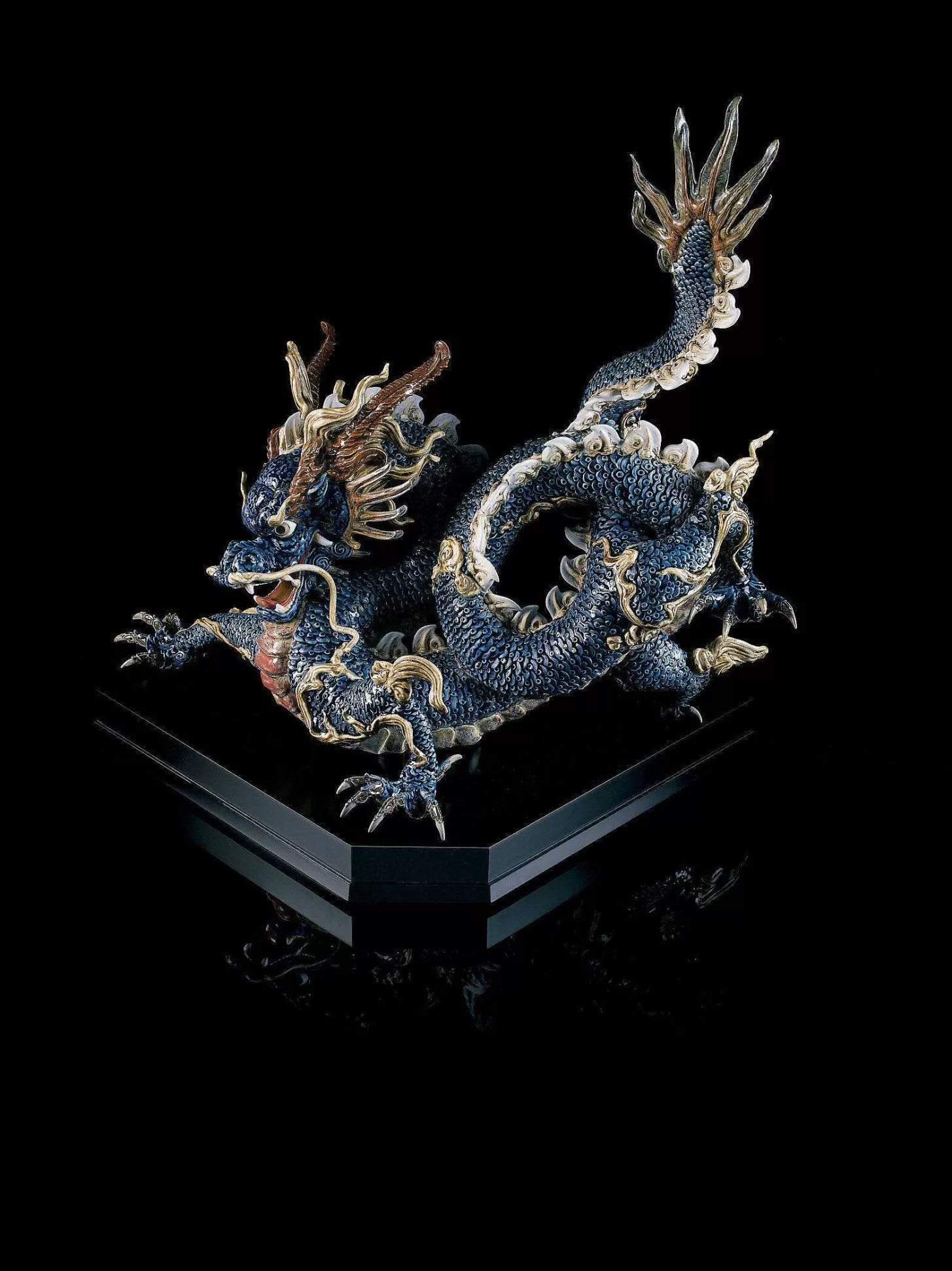 Lladró Great Dragon Sculpture. Blue Enamel. Limited Edition^ High Porcelain