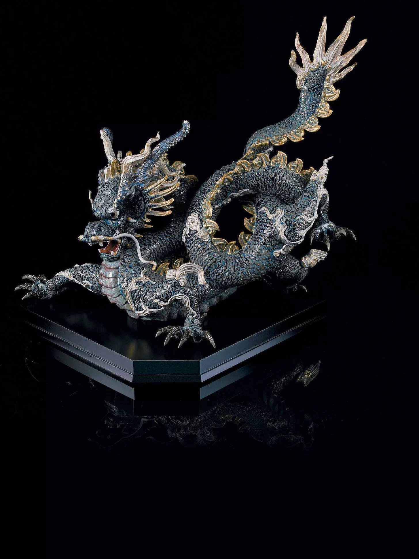 Lladró Great Dragon Sculpture. Golden Lustre And Blue. Limited Edition^ High Porcelain