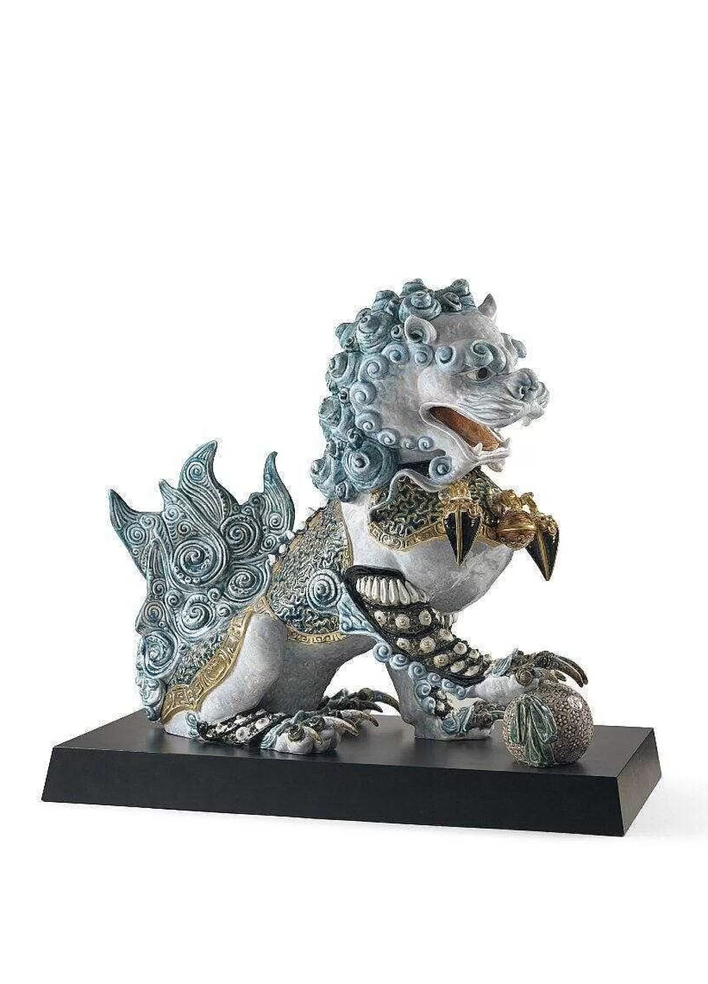 Lladró Guardian Lion Sculpture. Blue. Limited Edition^ High Porcelain
