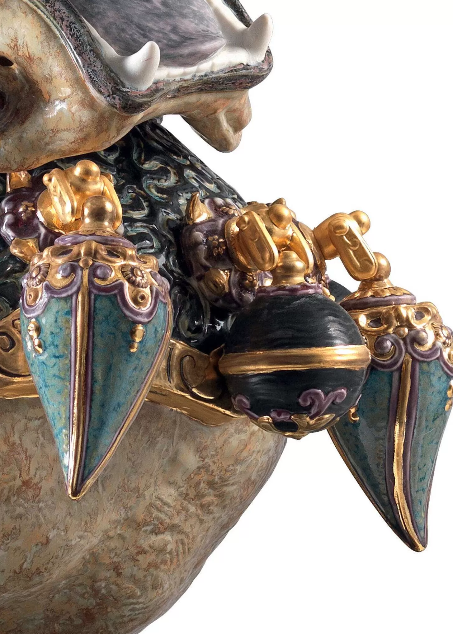 Lladró Guardian Lion Sculpture. Red. Limited Edition^ Oriental Culture