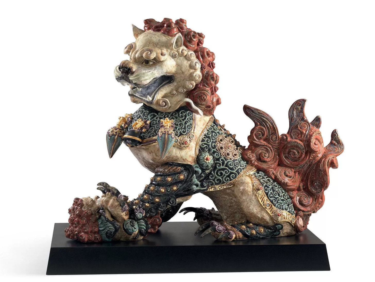 Lladró Guardian Lioness Sculpture. Red. Limited Edition^ Oriental Culture