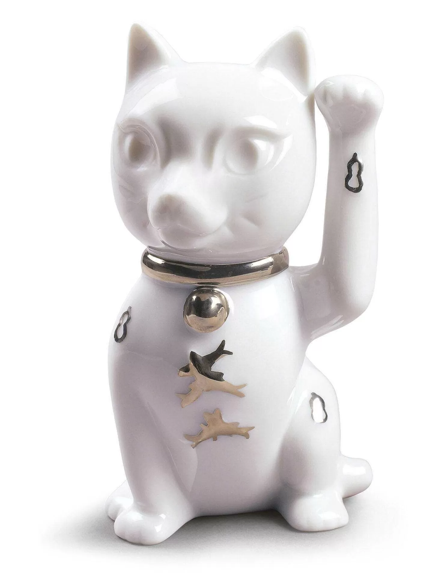 Lladró Maneki Neko Figurine. Silver Lustre^ Japanese Culture