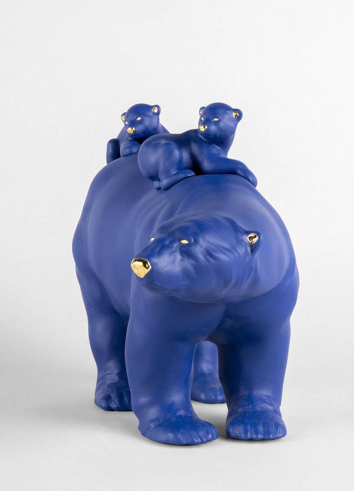 Lladró Mummy Bear And Babies (Blue-Gold) Sculpture. Limited Edition^ Heritage
