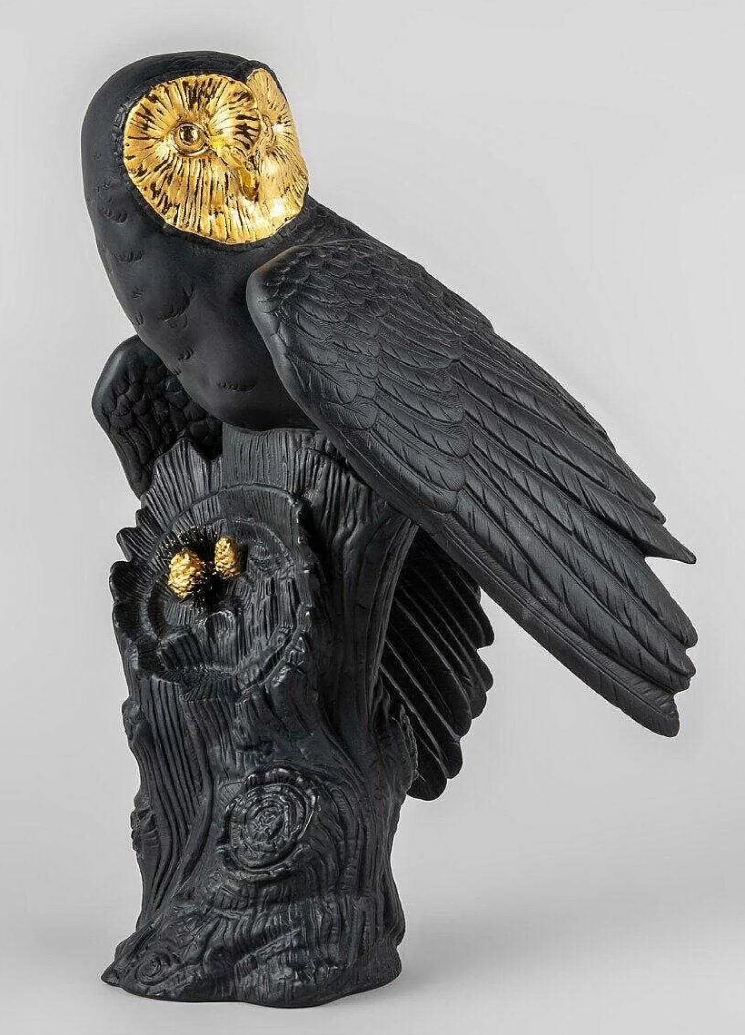 Lladró Owl Sculpture. Black-Gold. Limited Edition^ Design