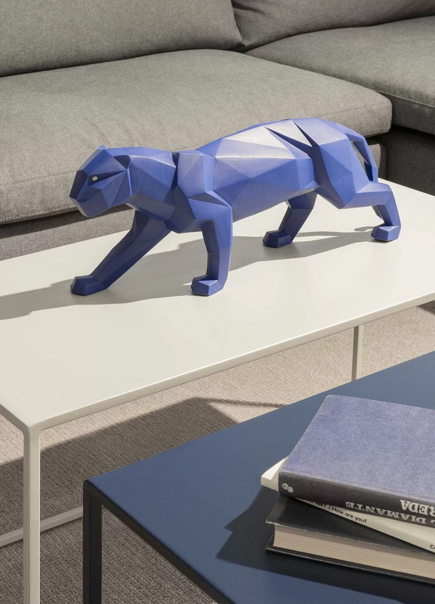 Lladró Panther Figurine. Blue Matte^ Design