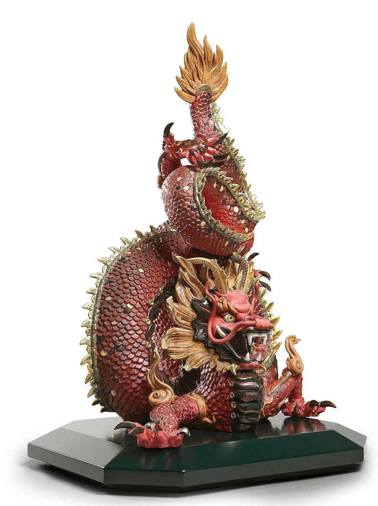 Lladró Protective Dragon Sculpture. Golden Luster And Red. Limited Edition^ High Porcelain