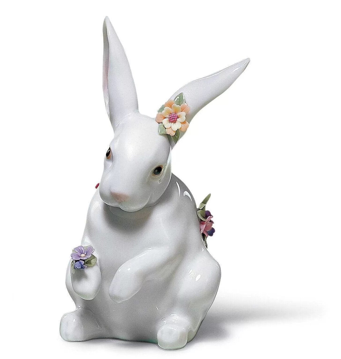 Lladró Sitting Bunny With Flowers Figurine^ Animals