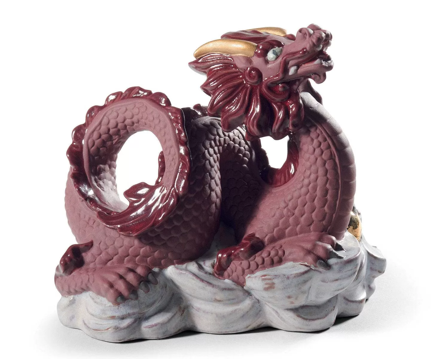 Lladró The Dragon Sculpture. Golden Lustre And Red^ Mythology