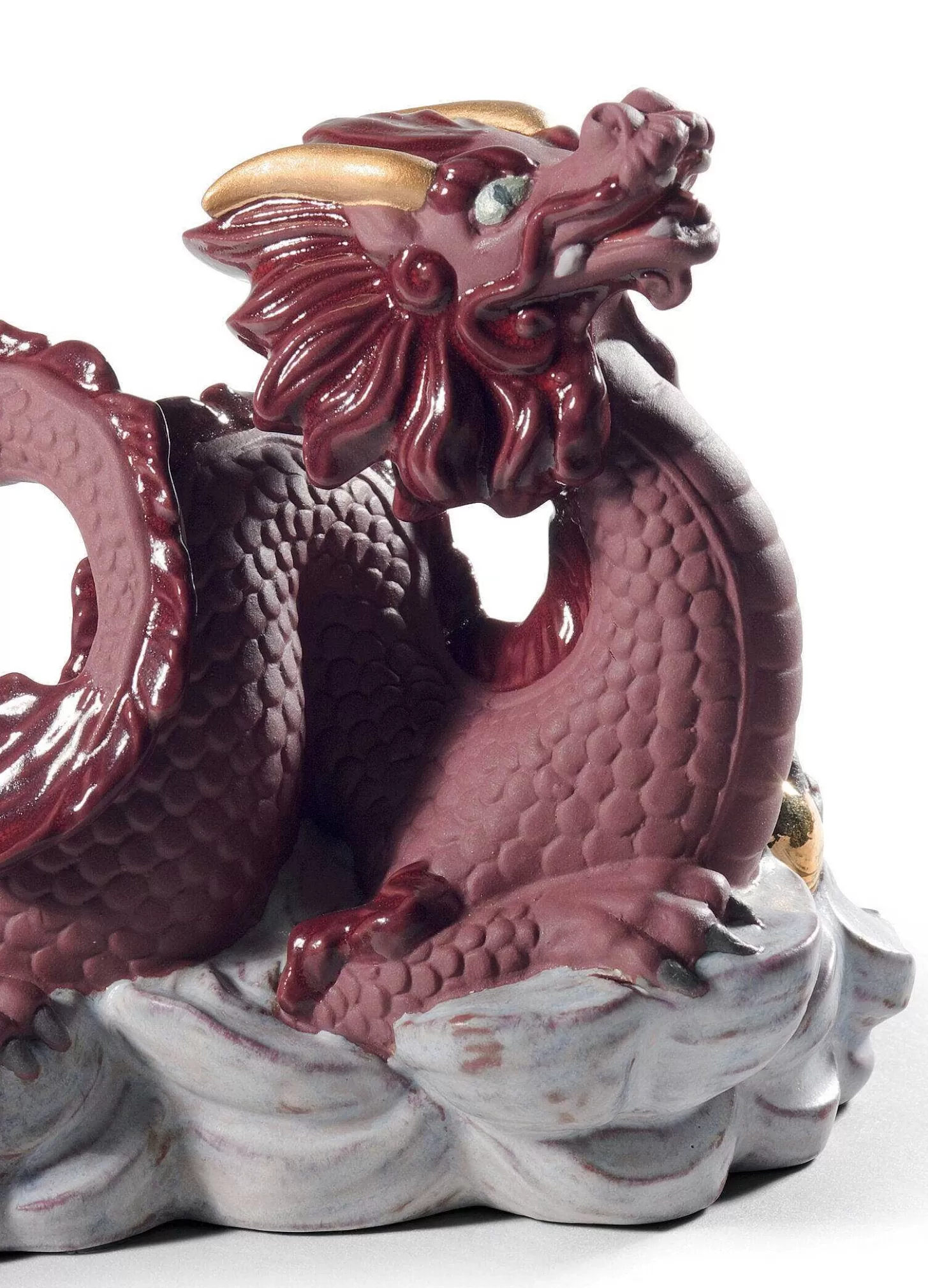 Lladró The Dragon Sculpture. Golden Lustre And Red^ Mythology