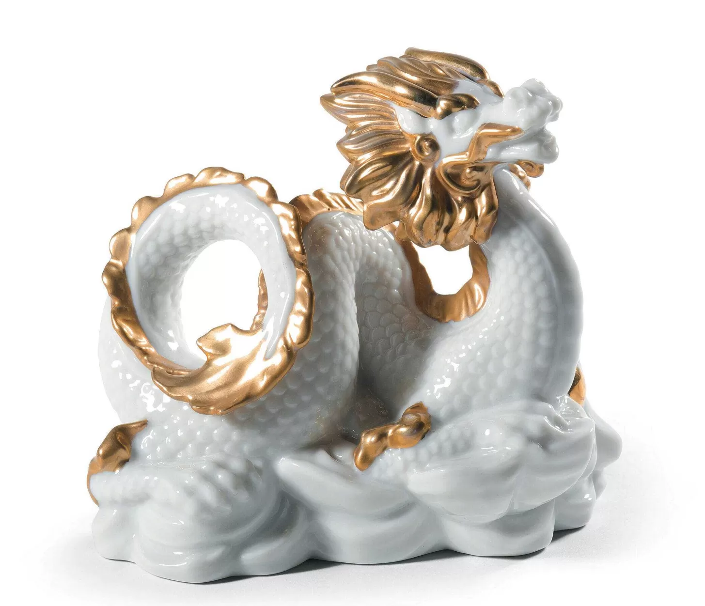 Lladró The Dragon Sculpture. Golden Lustre And White^ Mythology