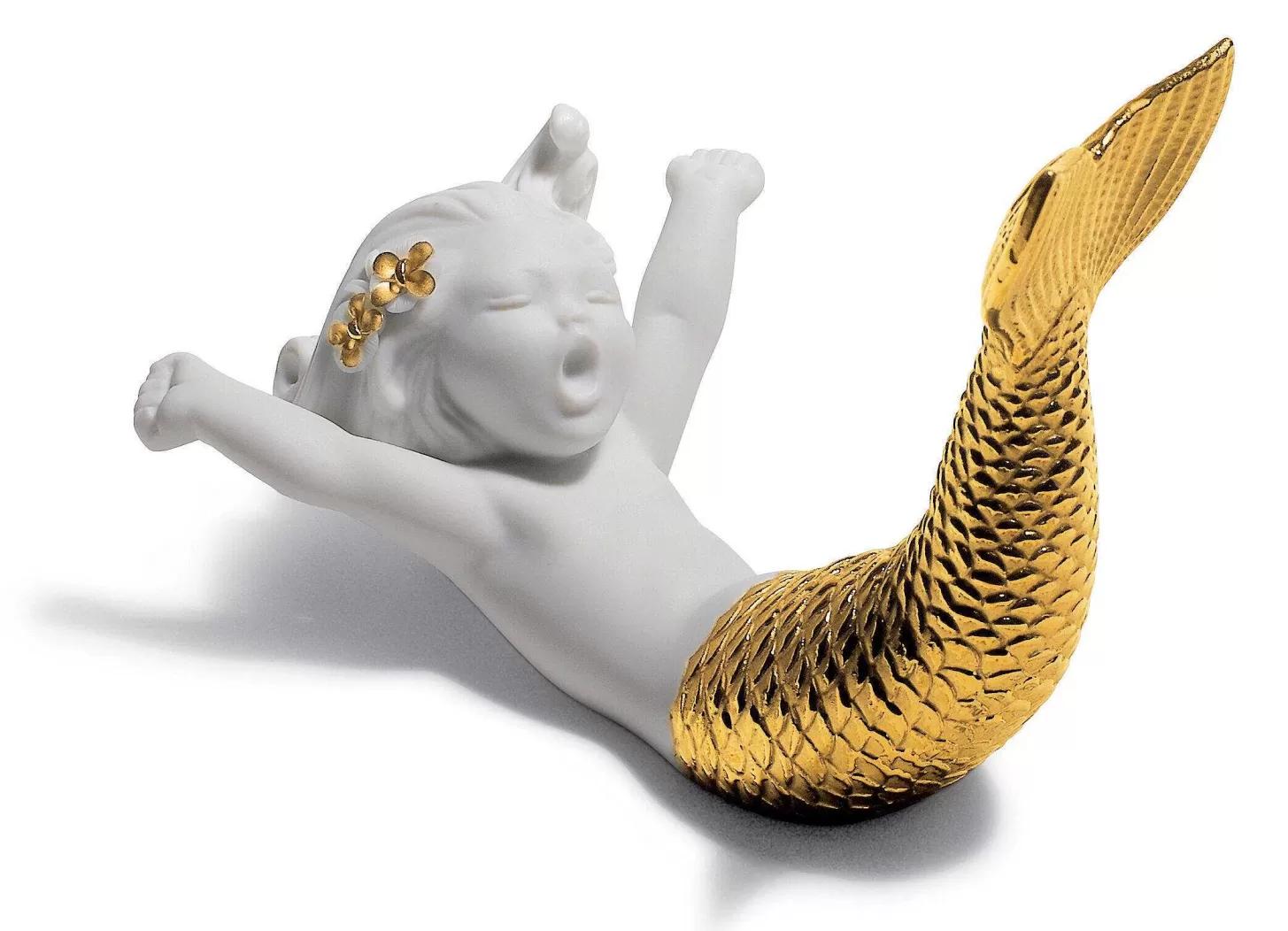 Lladró Waking Up At Sea Mermaid Figurine. Golden Lustre^ Mythology